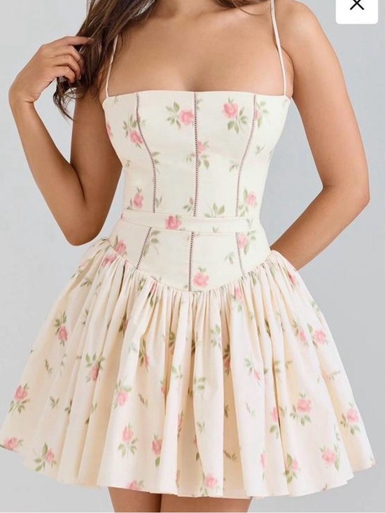 House of CB Dresses & Skirts - House of CB Ysabella Cream Mini Dress with Pink Floral Print Ivory